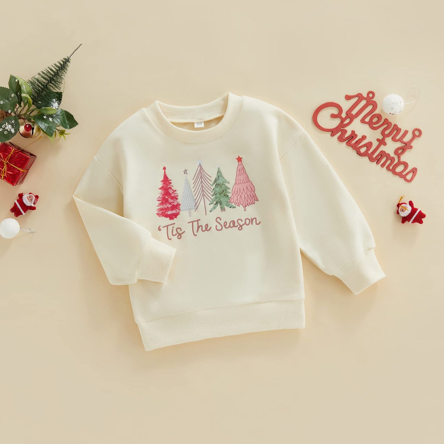 Toddler Baby Christmas Outfit Girl Boy Crewneck Sweatshirt Letter Print Long Sleeve Sweater Shirt Fall Clothes (Christmas Tree-C