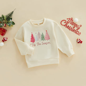 Toddler Baby Christmas Outfit Girl Boy Crewneck Sweatshirt Letter Print Long Sleeve Sweater Shirt Fall Clothes (Christmas Tree-C