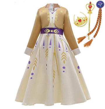 Lzh Little Girls Dress Princess Halloween Cosplay Costume Outfits Pants Long Sleeve Dress Up+Accessories Champagne
