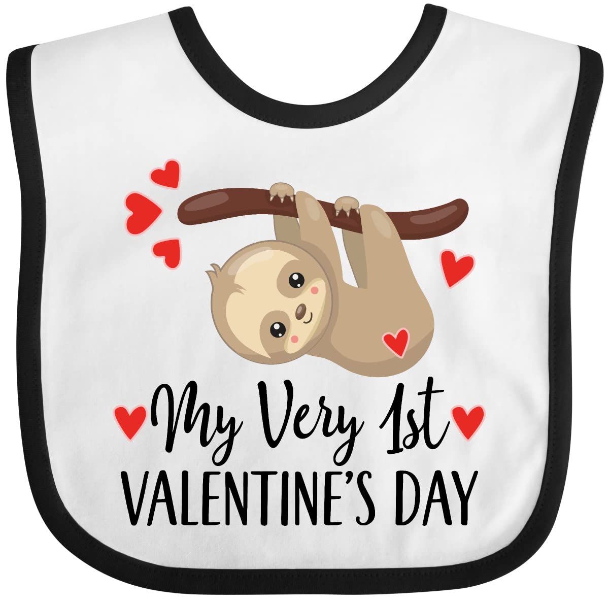 Inktastic My First Valentines Day Baby Sloth Baby Bib White And Black 39C36