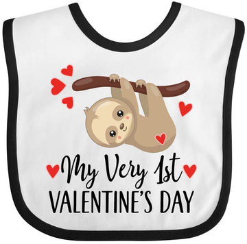 Inktastic My First Valentines Day Baby Sloth Baby Bib White And Black 39C36