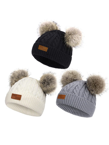 Century Star Baby Girl Hats Winter Cute Baby Beanies For Girls Boys Knit Baby Hats Warm Infant Toddler Hat Pom Pom Caps 3Pcs Bla