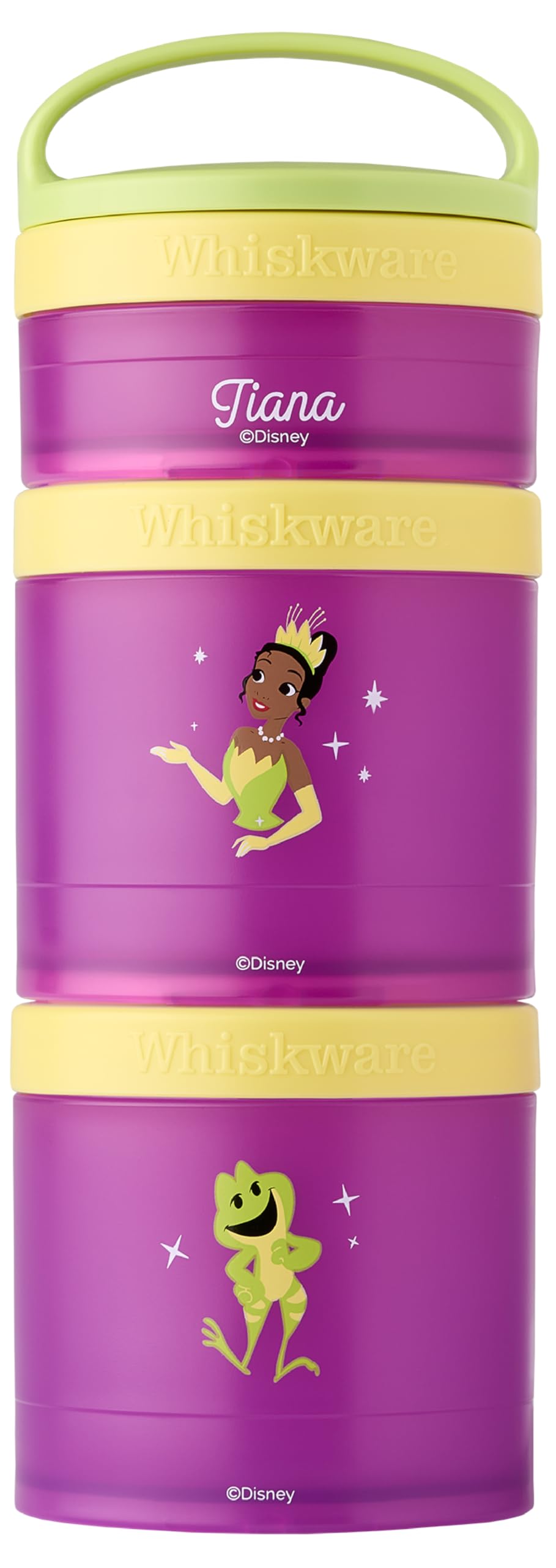 Whiskware Disney Princess and the Frog, Stackable Snack Containers for Kids, 3 Stackable Snack Cups for School or Travel, Formul