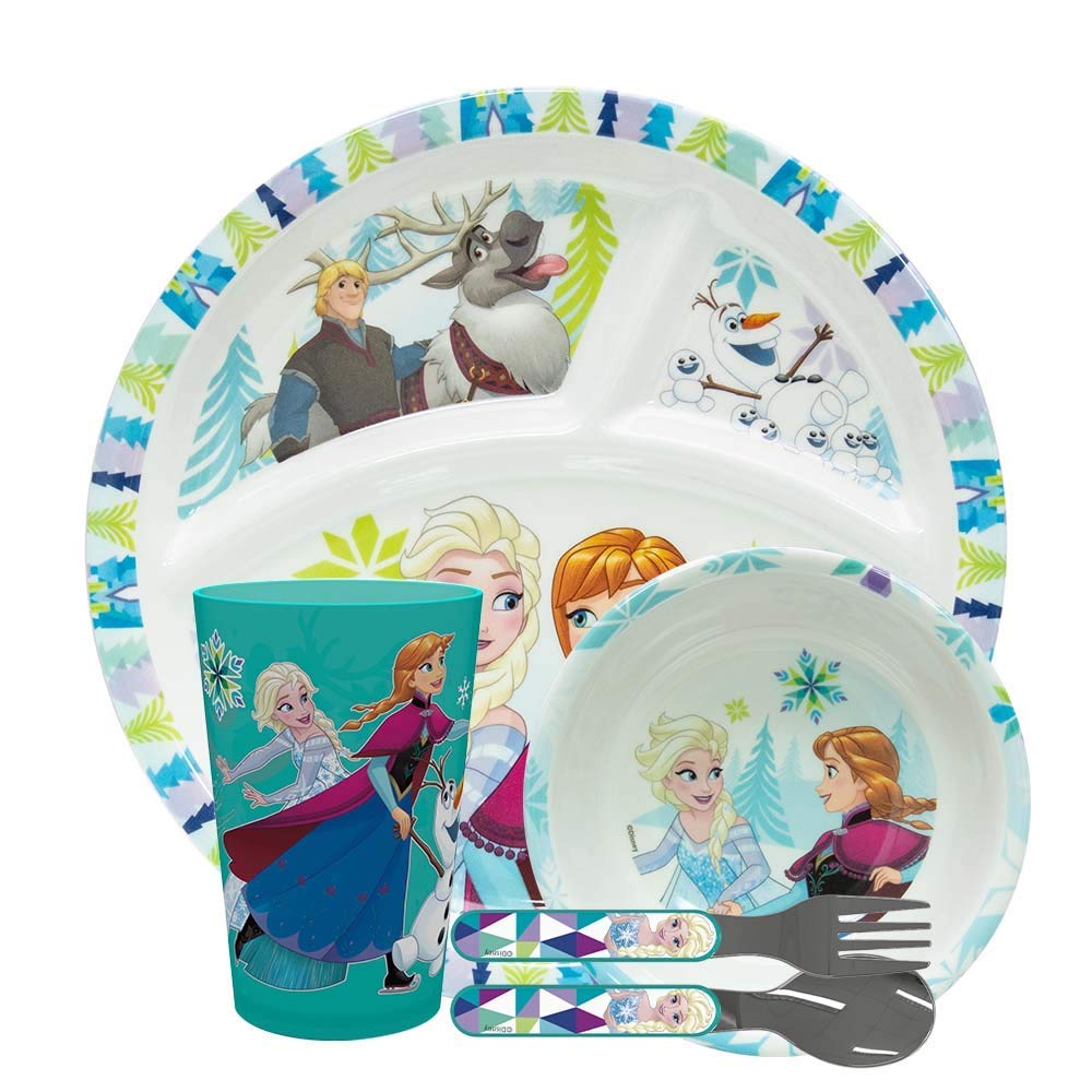 Zak Designs Disney Frozen Movie Kids Dinnerware Set Includes Divided Plate, Bowl, Tumbler and Utensil Tableware, Made of Durable