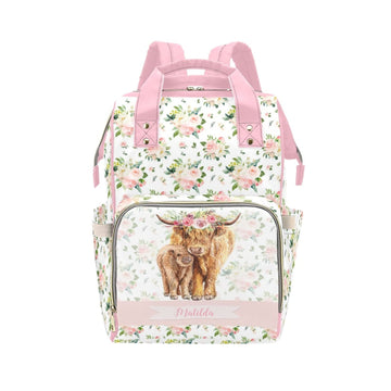 Personalized Cute Cow Diaper Bag for Women, Custom Name Nursing Mommy Daypack, Diaper Bag for Baby Boy Girl, New Mom Gifts
