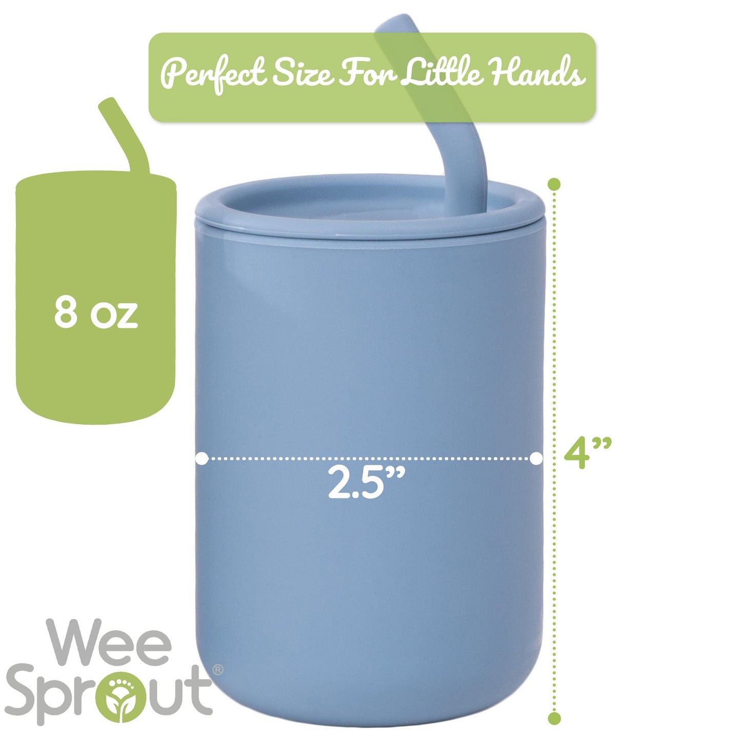Weesprout Silicone Baby Cups With Straws And Lids, 4 & 8 Oz Options, Set Of 2, Food Grade Toddler Training Container, Built In S