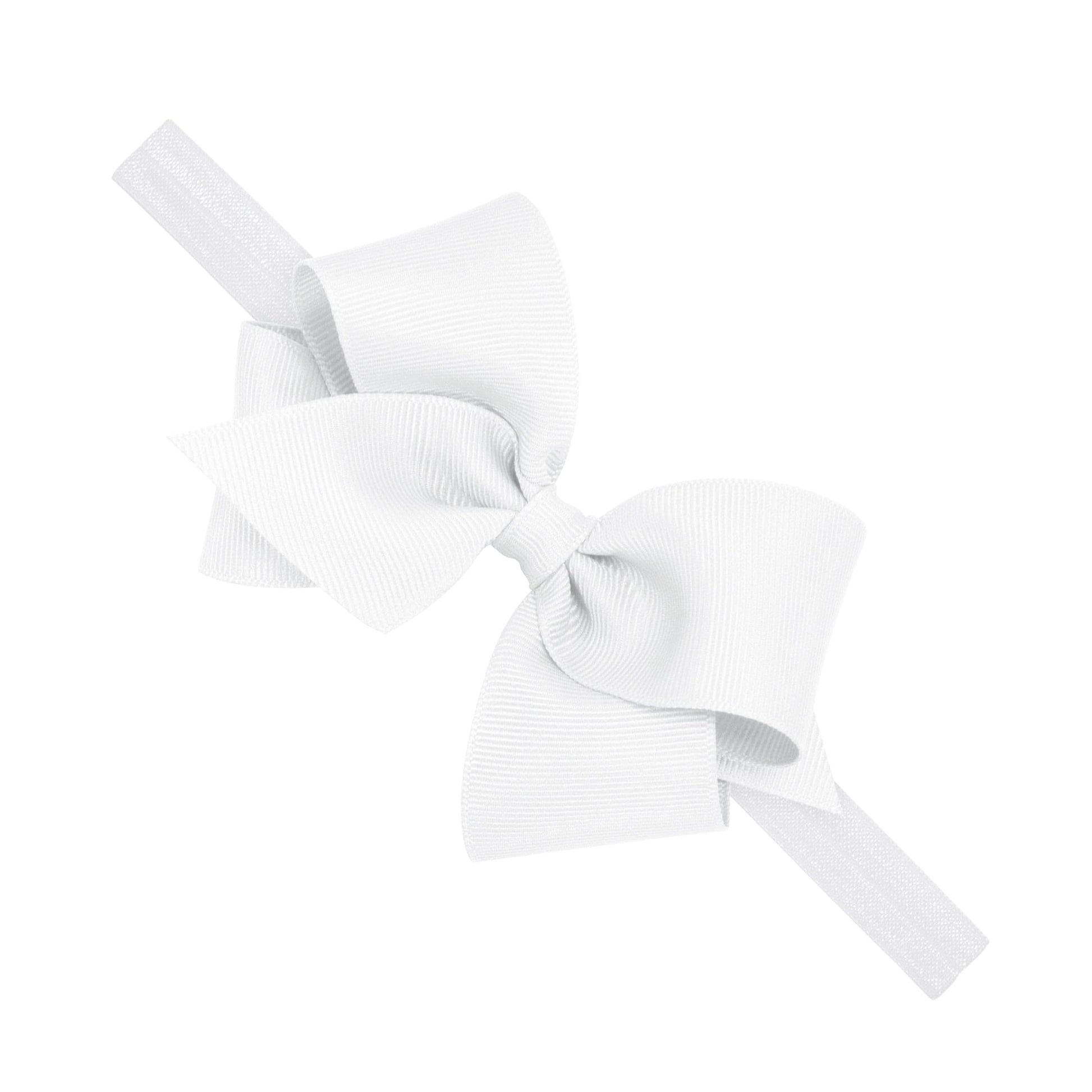 Wee Ones Girls' Classic Grosgrain Hair Bow on a Matching Baby Hair Band, For All Hair Types, Small Bow, 0-6 Months, White