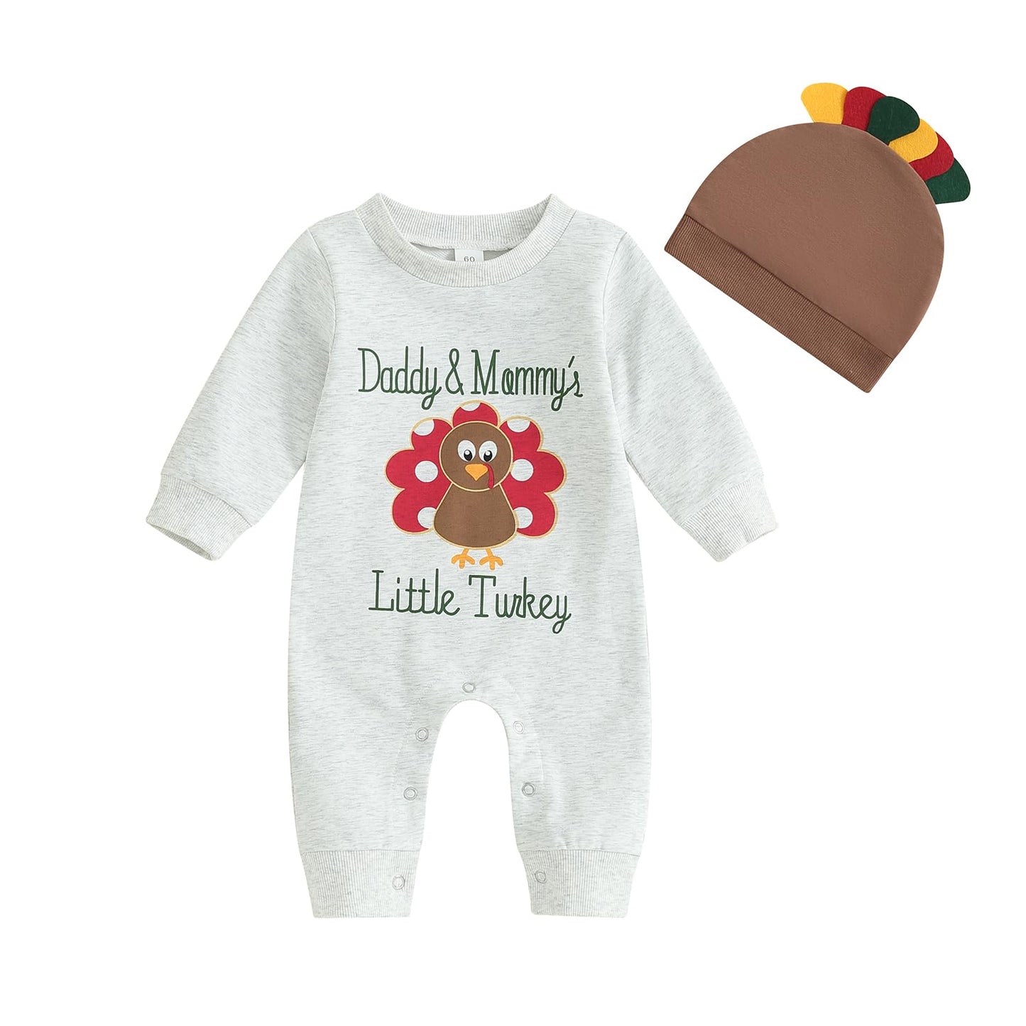 Twopumpkin Thanksgiving Baby Boy Girl Outfit Turkey Romper Onesie Long Sleeve Jumpsuit My First Thanksgiving Clothes (Dad Mom Li