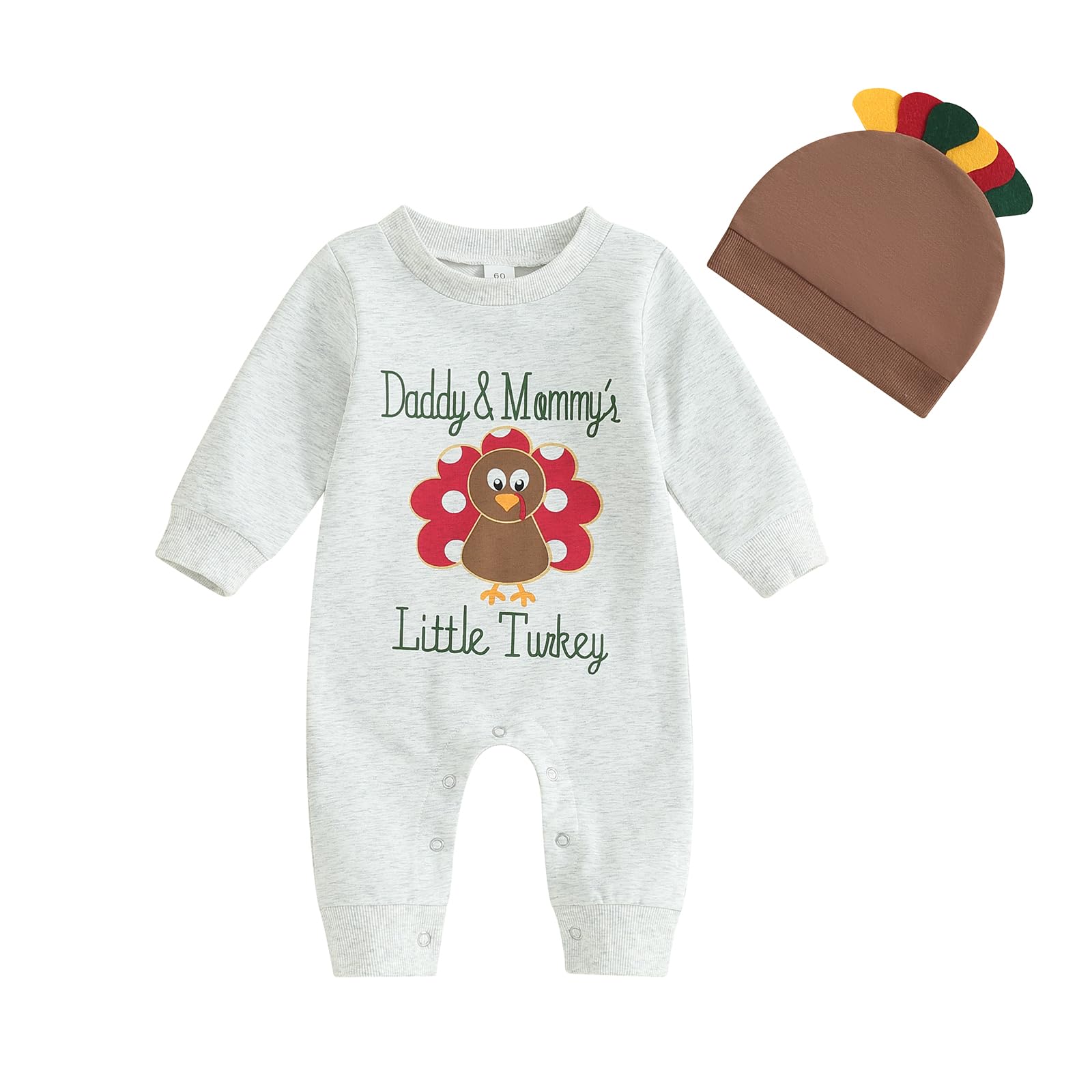 Twopumpkin Thanksgiving Baby Boy Girl Outfit Turkey Romper Onesie Long Sleeve Jumpsuit My First Thanksgiving Clothes (Dad Mom Li