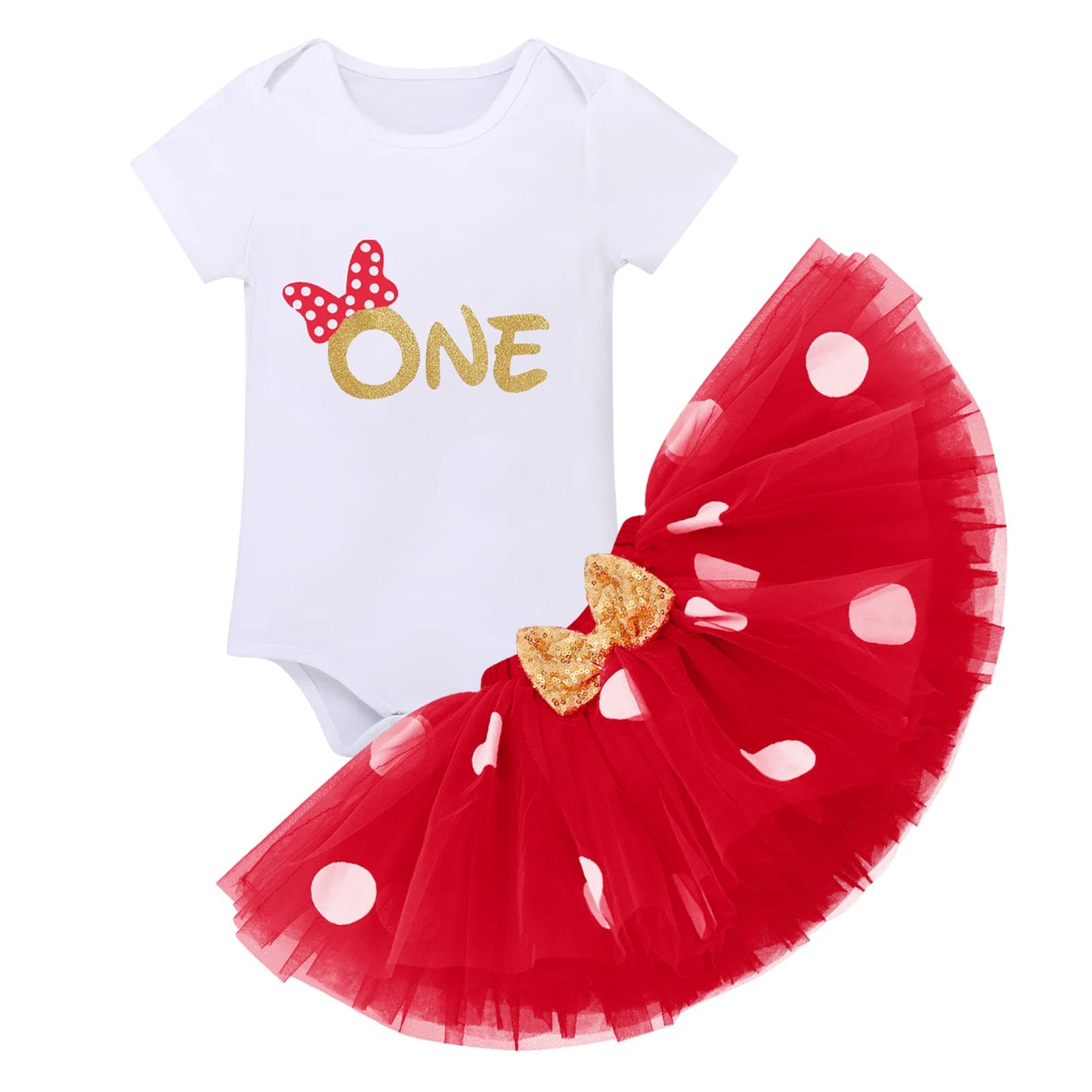 Ibtom Castle Baby Girl Birthday Mini Cake Smash Outfit Infant Girl 1St Birthday Romper Tutu Skirt With 3D Ear Mouse Headband Clo