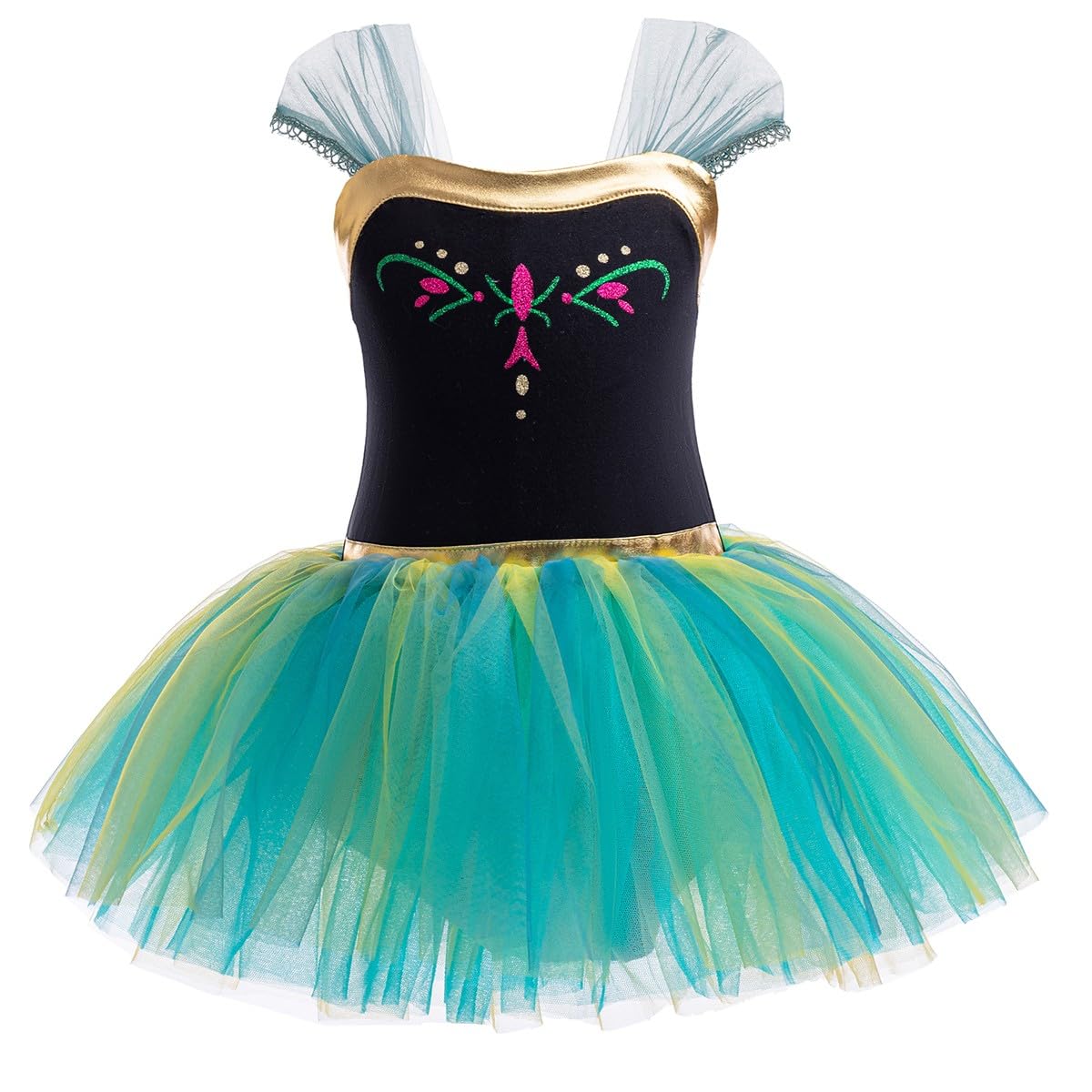 DYMCII Baby Girls Anna Princess Ballet Dress Short Sleeve Leotards Skirted Tutu Halloween Christmas Party Fancy Costume 5-6T