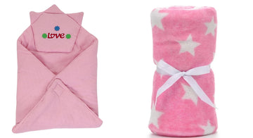 CTMKIDS Baby Wrap with Cap for Kids 74x74 cm  Pink & Baby Blankets New Born Pack of Star Wrapper Bedsheet  Pink