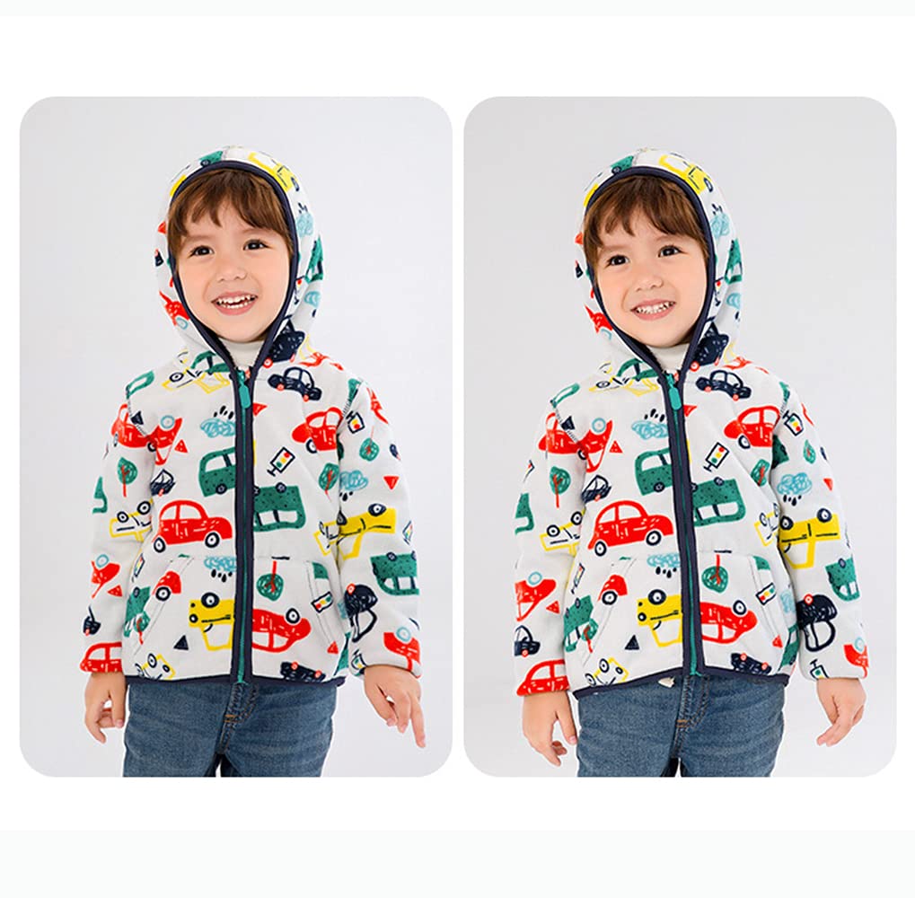 Feidoog Toddler Polar Fleece Jacket Hooded Baby Boys Girls Autumn Winter Long Sleeve Thick Warm Outerwear,Little Car,2-3T