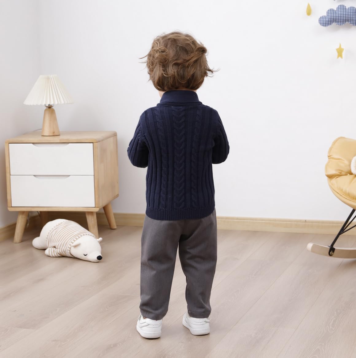 Feidoog Infant Baby Boys Cardigan Crochet Sweater V-Neck,Toddler Knit Button Up Knitted Pattern Pullover Sweatshirt,Blue,18-24