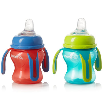 Evenflo Feeding Soft-Flo Trainer Sippy Cup With Handle For Growing Baby And Toddler - Red/Teal, 5 Ounce (Pack Of 2)