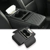 Car Center Console Armrest Organizer Pad with Dual Cup Holders, Phone Slot, Tissue Holder, Quilted Black Finish, Center Console 