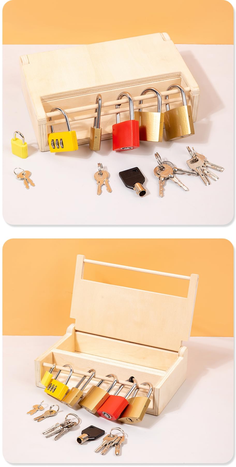 MIKNEKE Montessori Lock and Key Toy Set for Toddlers, Educational Locks and Keys Toy, Montessori Materials Homeschool Preschool