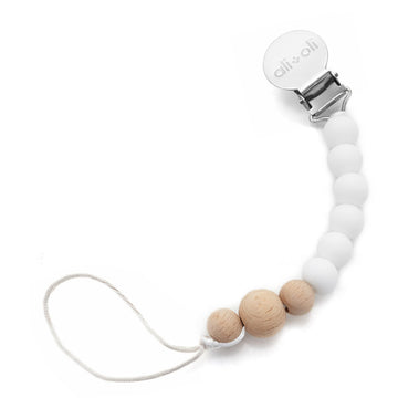Ali+Oli Silicone Pacifier Clip for Baby (White Wood) 100% Food-Grade BPA Free Newborn Pacifier Holder Infant Binky Clip for Baby