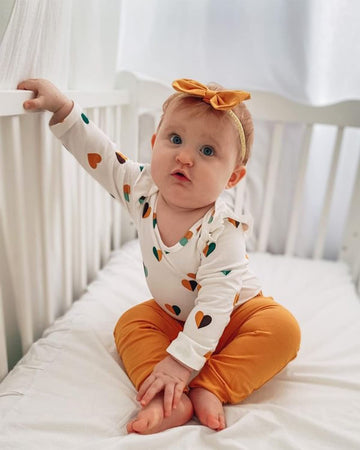Fullfamous Newborn Baby Girl Clothes Gifts Outfits,Fall Winter Long Sleeve Romper And Pant Set Yellow Heart 0-3 Months