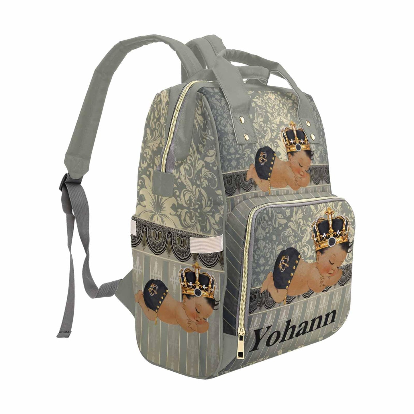 M Yescustom Personalized Name Diaper Bag Backpack, Grey Crown Diaper Baby Bags For Mom & Dad, Portable Travel Back Pack Baby Sho