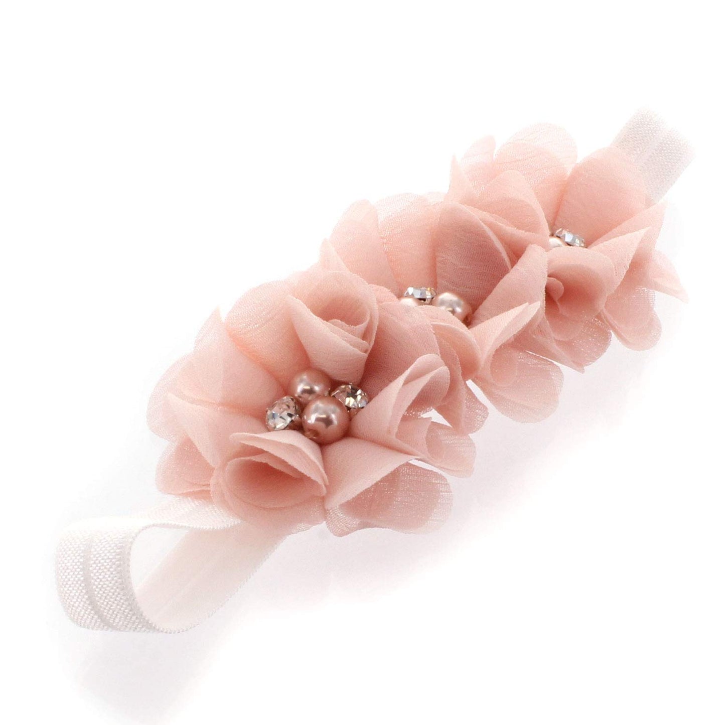 My Lello Baby Flower Headbands Fabric Beaded Trio Stretchy Elastic Pair (Pink Blush/Mineral Ice)