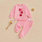 Nokpsedcb Baby Boy Girl Cute Letter Embroidery Long Sleeve Sweatshirt And Elastic Long Pants Toddler Valentine Outfits (Pink Be
