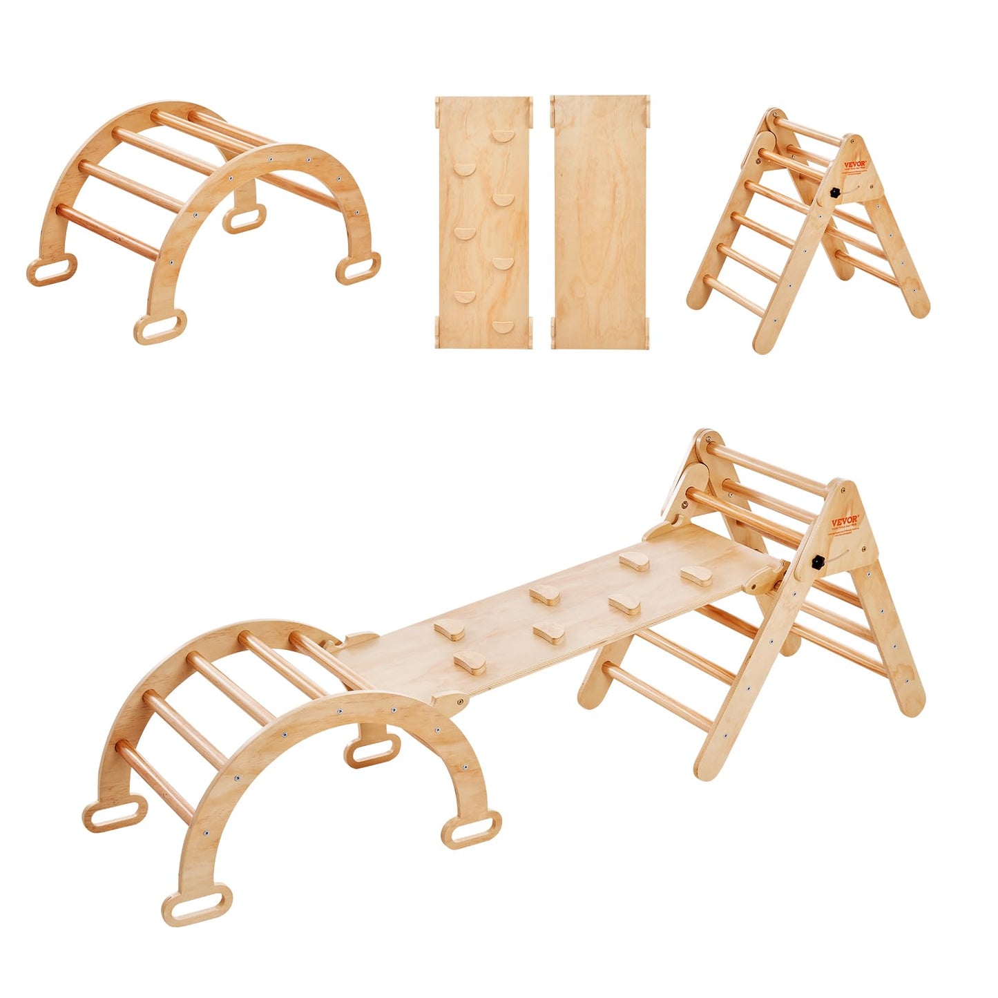 Vevor Pikler Triangle Set Climber 5 In 1, Toddler Climbing Toys Indoor Folding With Arch&Ramp&Ladder For Montessori Play Gym For
