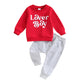 KOSUSANILL Baby Boy Valentines Day Outfit Solid Color Letter Print Sweatshirt Top Drawstring Pants 2PCS Clothes Set (Red-AA, 2-3