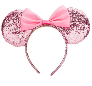 Seamoy Minnie Ears Headband,Sequin Mouse Ears Hairband With Bow Hairs Accessories For Girls Women Adult Kids Birthday Party (Pin