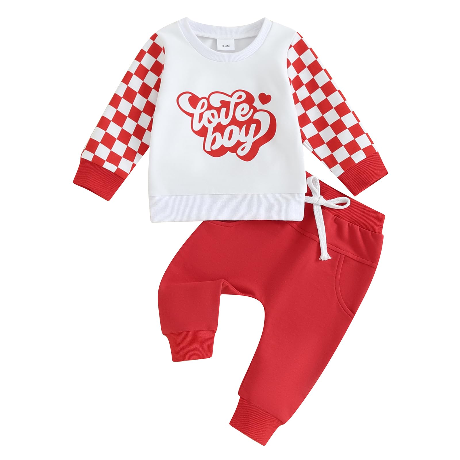 Beqeuewll Toddler Baby Boy Valentine'S Day Outfit Checkboard Plaid Love Sweatshirts Newborn Jogger Pants 2Pcs Boys Clothes Set (