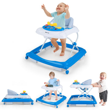 Honey Joy Baby Walker, 5 In 1 Infant Activity Walker With Wheels, Music, Removable Cushion, Toddler Foldable Push Walker For Boy