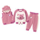 Bold N Elegant 3D Fur Reindeer Cartoon Thick Winter Warm Tshirt Pant with Hood Jacket 3 Pc Clothing Set for Infant Toddler Kids
