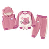 Bold N Elegant 3D Fur Reindeer Cartoon Thick Winter Warm Tshirt Pant with Hood Jacket 3 Pc Clothing Set for Infant Toddler Kids