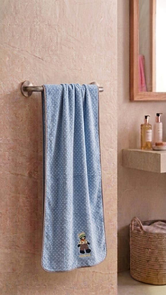 Babyholic Cartoon Baby Bath Towel,Cotton Terry, 100x50 cm, for Newborns (Sky Blue, Large)