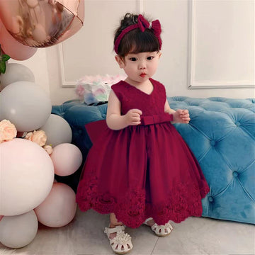 Nssmwttc Baby Girl Ball Gown Dress Infant Birthday Party Christmas New Year Dresses Toddler Christmas (Burgundy,6M)