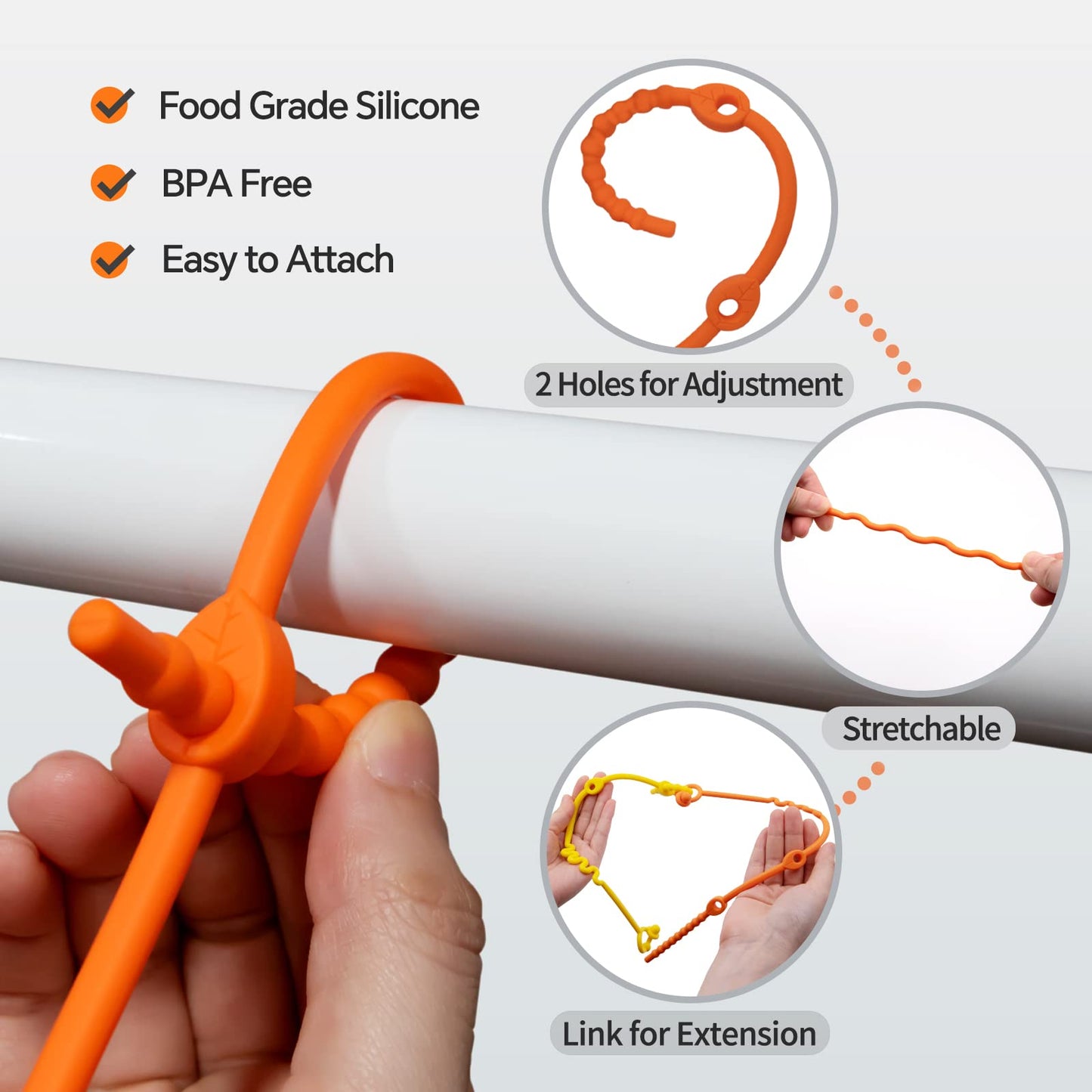 Toy Straps For Baby - 5 Pack Adjustable Silicone Toy Straps For Baby And Sippy Cup Straps For Strollers, High Chairs, Cribs, Car