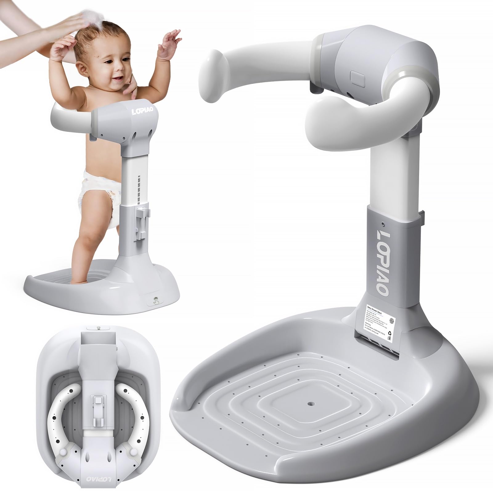 Baby Shower Stand, Adjustable & Foldable Baby Bath Stand with Anti-Slip Base,Anti-Pinch Silicone,Baby Shower Standing Support (6