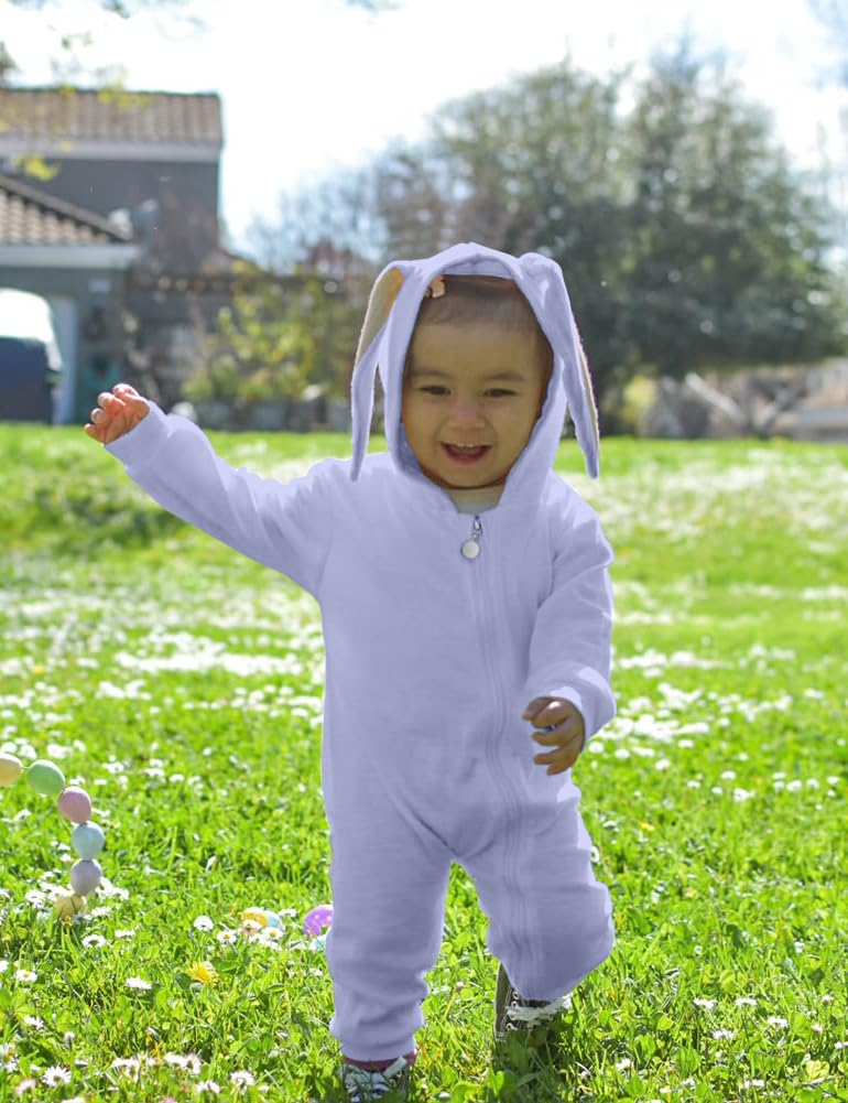 Agqt Baby Boys 1St Easter Outfit Halloween Bunny Costume One Piece Romper Bunny Ear Hoodie Outfit Light Blue Size 6-12 Months