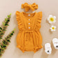 Younger Tree Toddler Baby Girl Ruffled Sleeveless Romper Casual Summer Jumpsuit Cotton Linen Clothes (Button-Yellow, 6-12 Months
