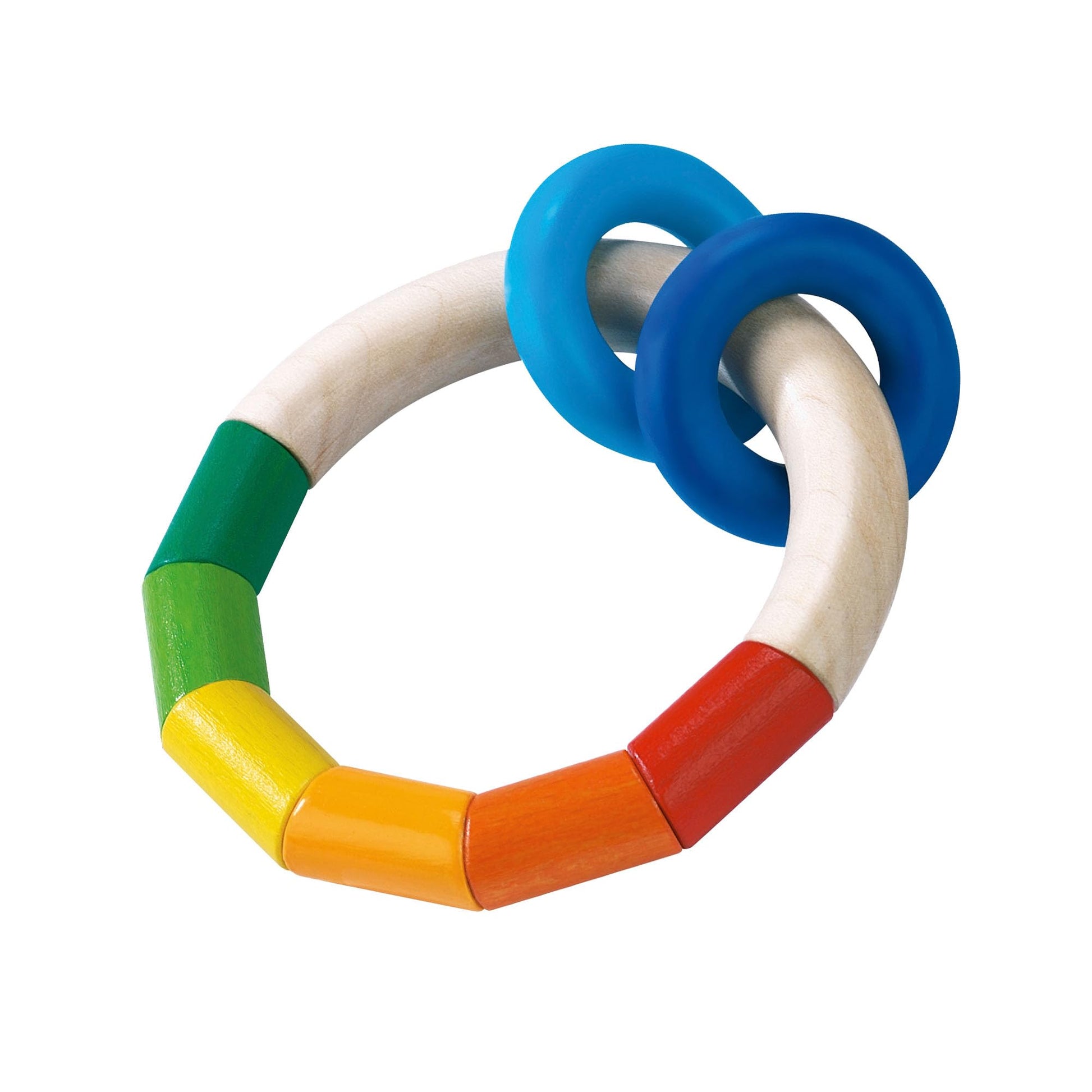 HABA Wooden Rainbow Teething Rattle Toy for Babies 0-18 Months - Kringlering Wood Grasping Toy with Plastic Rings - Sensory Toys