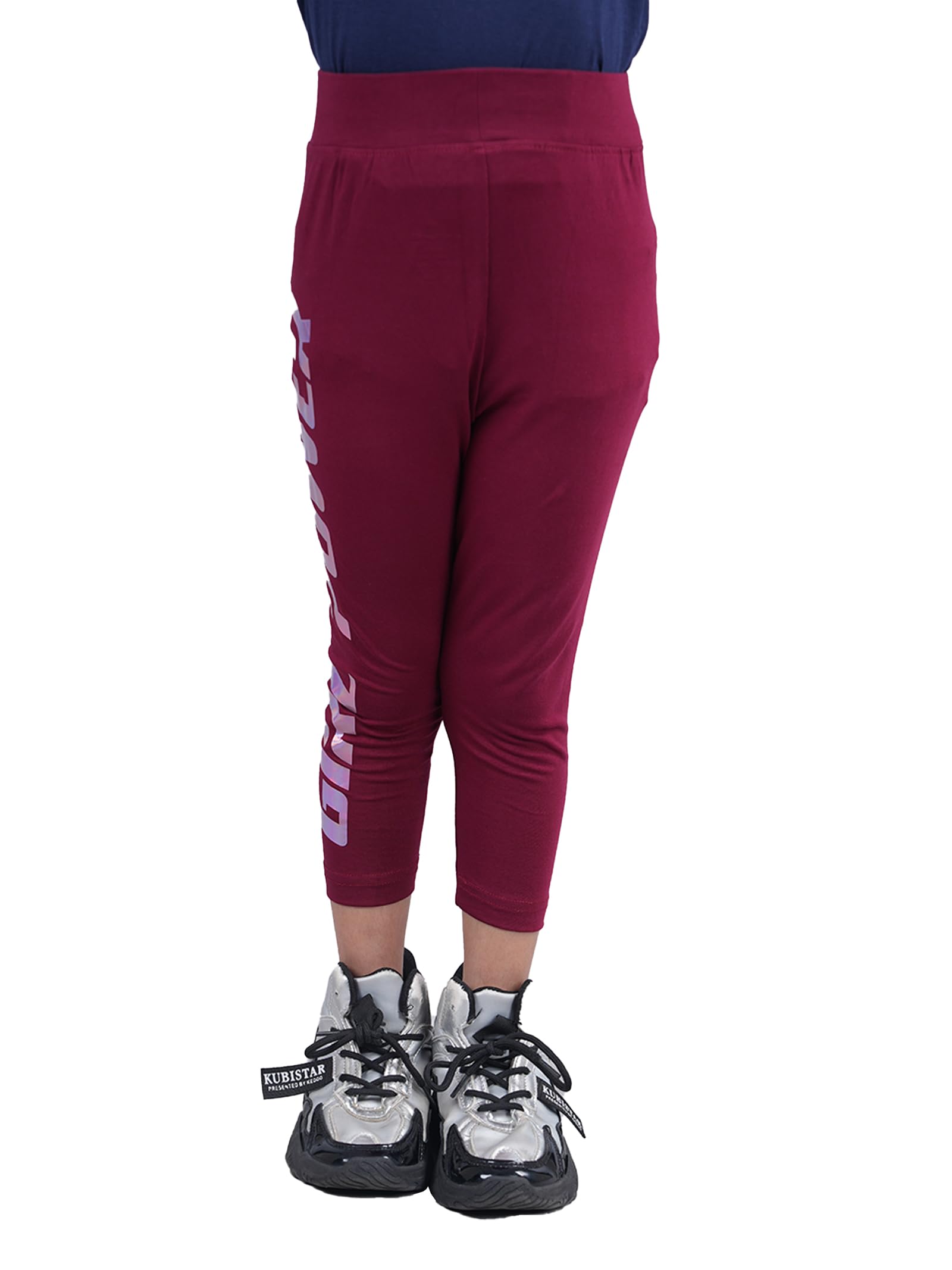 KiddoPanti Girls Girls Power Printed Capri Legging, Maroon, 34Y