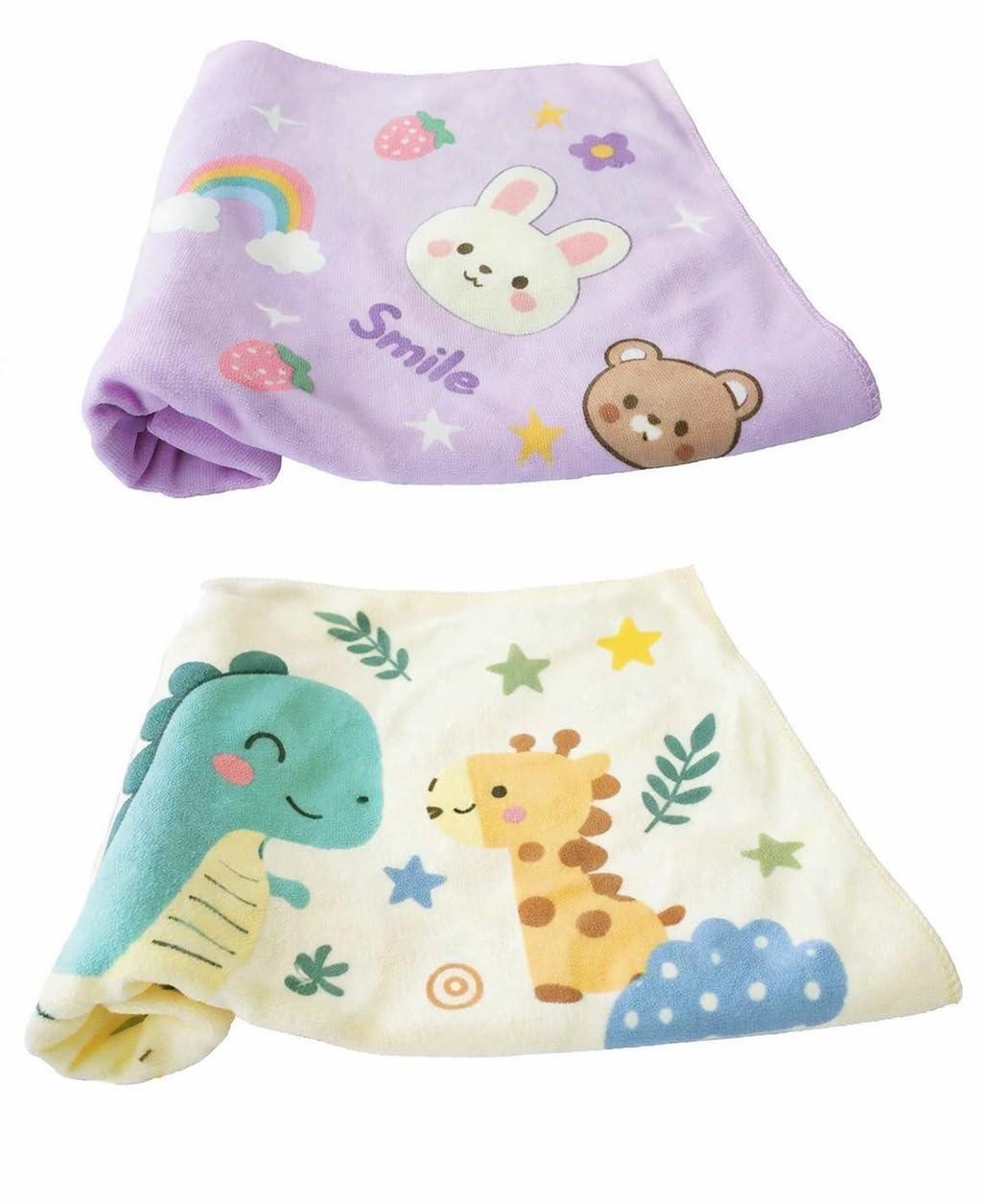 TERI BERI 100% Soft Cotton Baby Bath Towel for Infants/New Born/Babies (012 Months) (Pack of 2) (Colours & Prints Vary), Multi