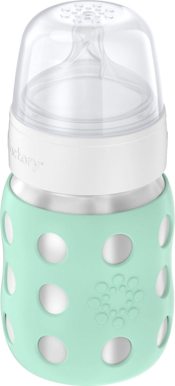 Lifefactory 8-Ounce Stainless-Steel Vacuum-Insulated Wide-Neck Baby Bottle With Stage 2 Nipple (3-6 Months) Mint, Ls2211Wmi4