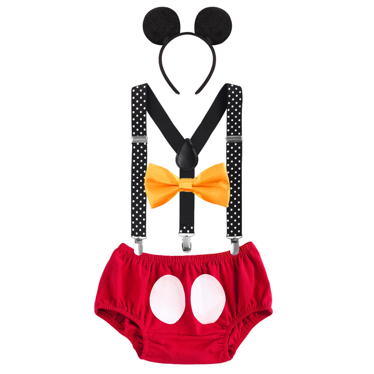 Baby Boys First Birthday Christmas Costume Cake Smash Outfits Y Back Suspenders Bloomers Bowtie Set Mouse Ear Headband 6-12 Mont