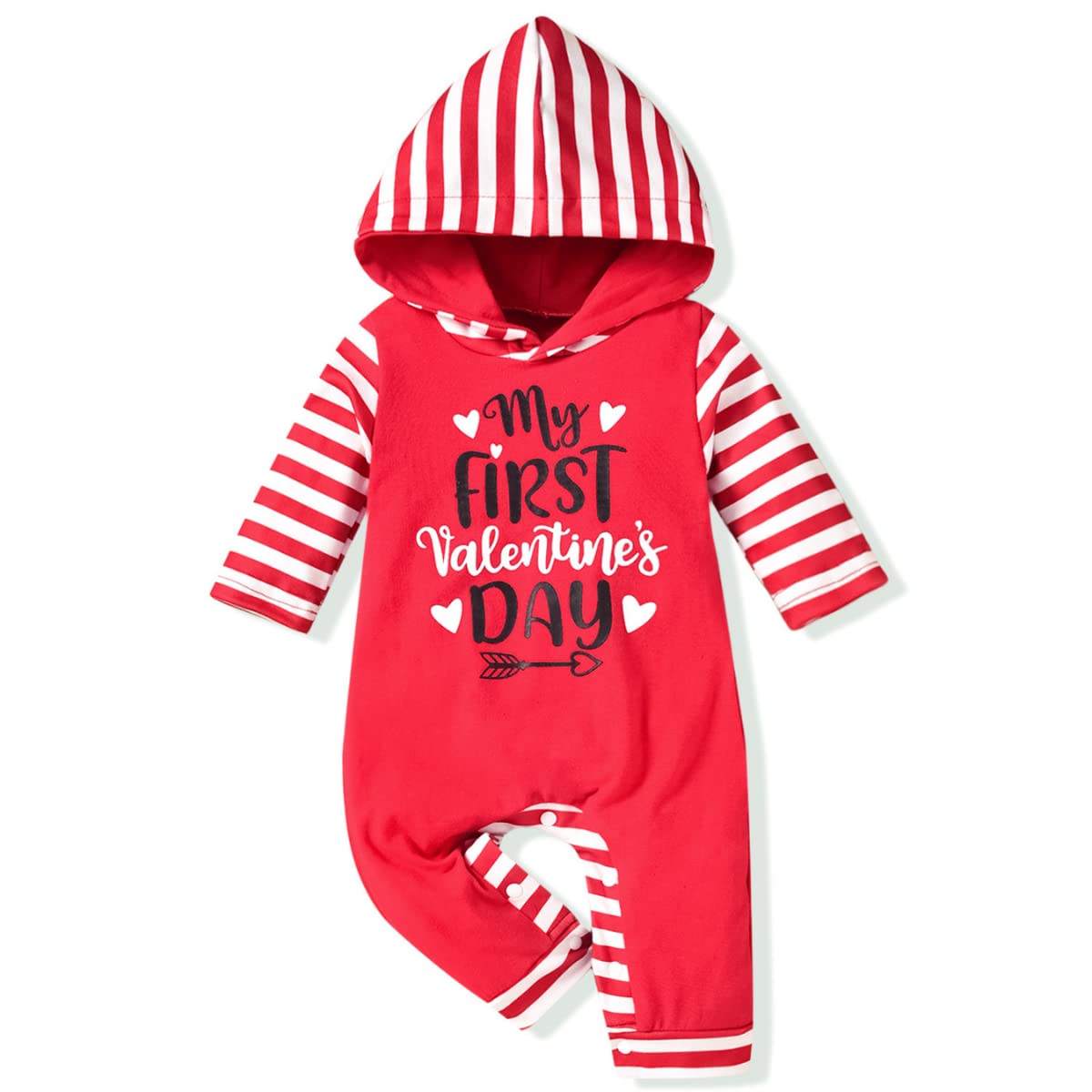 Aalizzwell 0-3 Months Newborn Baby Boys Girls First Valentines Day My Clothes Hooded Romper Heart Hoodie Outfit Clothing