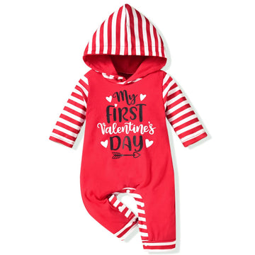 Aalizzwell 0-3 Months Newborn Baby Boys Girls First Valentines Day My Clothes Hooded Romper Heart Hoodie Outfit Clothing