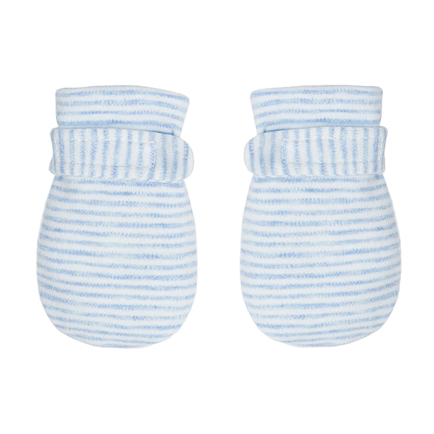 Newborn Baby No Scratch Mittens Stay On, 100% Cotton Breathable, Adjustable Infant Gloves For Baby Boys Girls Mittens (Blue Stri