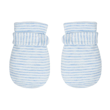 Newborn Baby No Scratch Mittens Stay On, 100% Cotton Breathable, Adjustable Infant Gloves For Baby Boys Girls Mittens (Blue Stri
