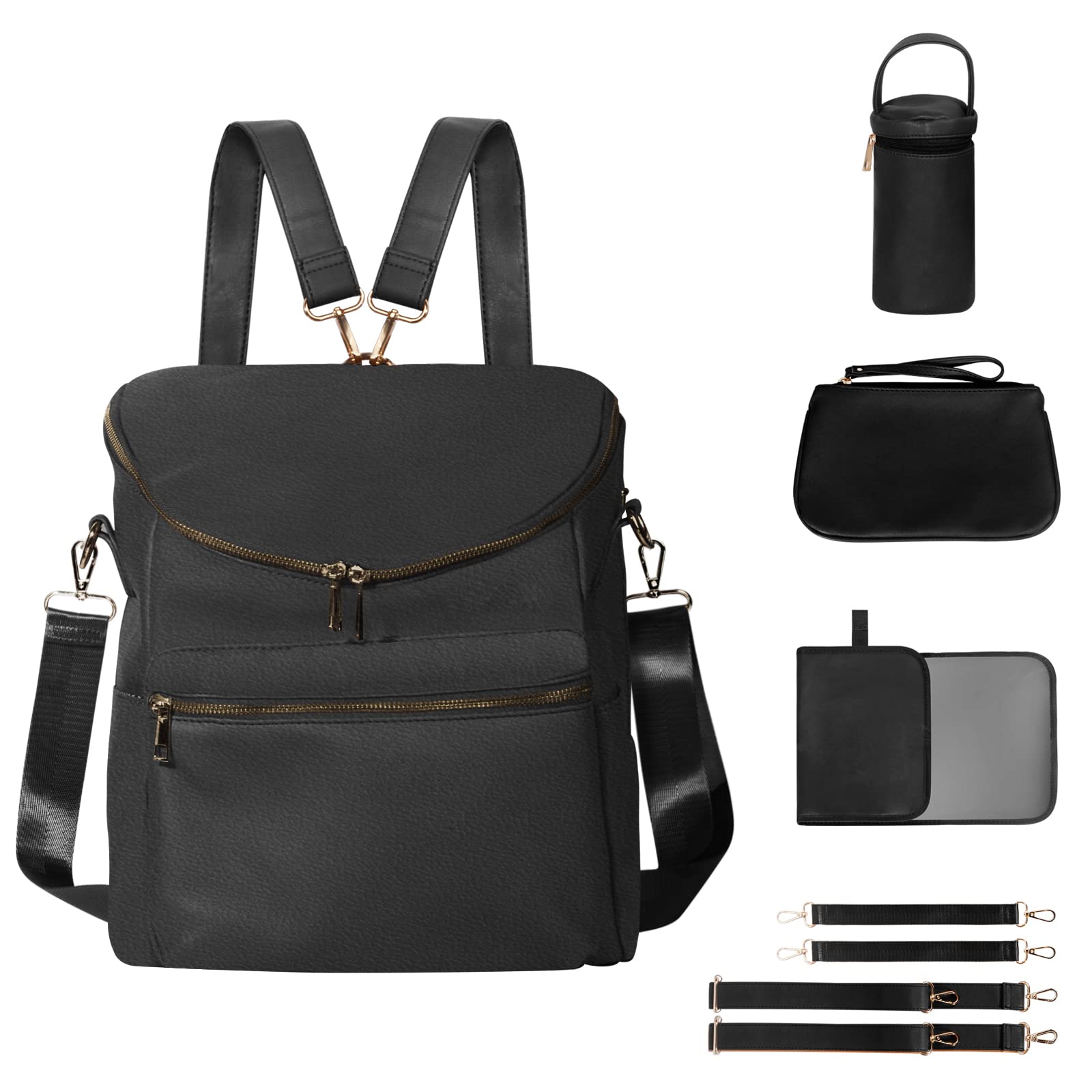 Minsong Diaper Bag Backpack,Fashion Leather Mommy Backpacks,Travel Toddler Baby Diaper Bags With In Bag Organizer And Changing P