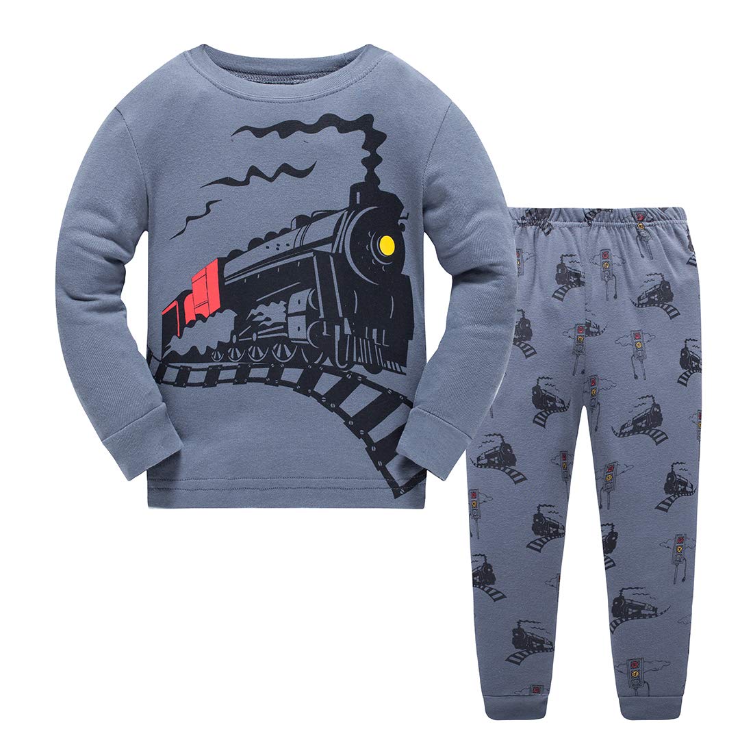 Little Boys Pajamas For Toddler Clothes Set Train Truck Sleepwear Long Sleeve 100% Cotton 2 Piece Kids Pjs Size 8T